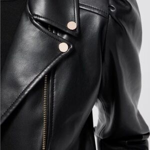 BNWT Chico's Black Leather Jacket with Gold Accents